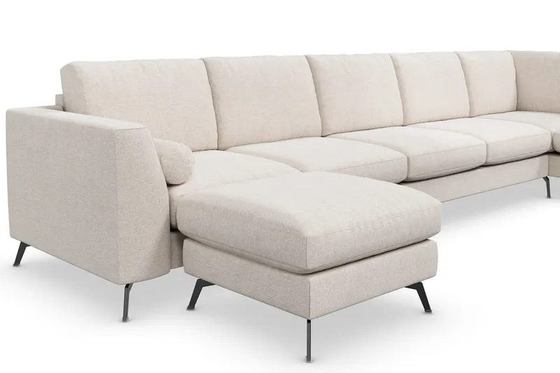 Ocean Lyx 6-sits Högervänd U-formad Soffa med Divan och Schäslong + Fotpall i Tyg - Beige - Möbler - Soffa - U-soffa