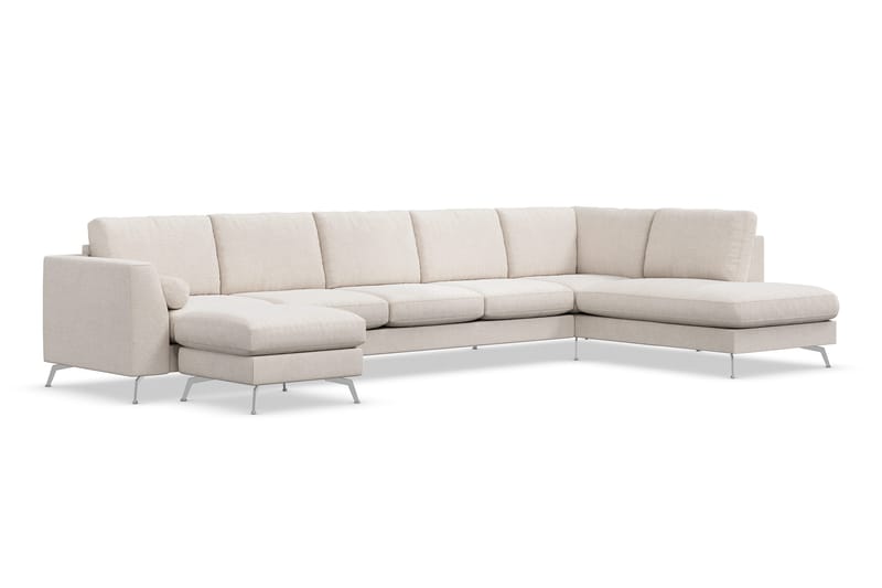 Ocean Lyx 6-sits Högervänd U-formad Soffa med Divan och Schäslong + Fotpall i Tyg - Beige - Möbler - Soffa - U-soffa