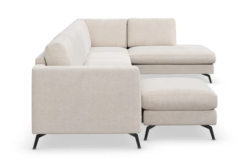 Ocean Lyx 6-sits Högervänd U-formad Soffa med Divan och Schäslong + Fotpall i Tyg - Beige - Möbler - Soffa - U-soffa