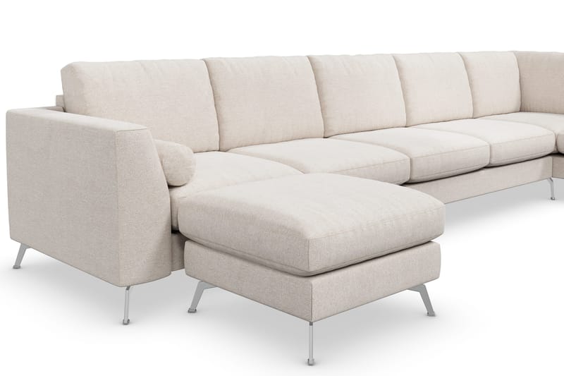 Ocean Lyx 6-sits Högervänd U-formad Soffa med Divan och Schäslong + Fotpall i Tyg - Beige - Möbler - Soffa - U-soffa