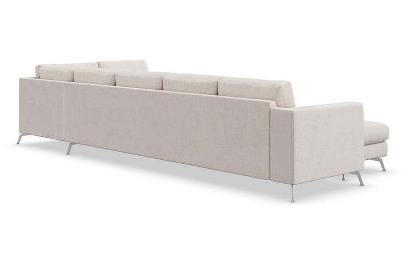 Ocean Lyx 6-sits Högervänd U-formad Soffa med Divan och Schäslong + Fotpall i Tyg - Beige - Möbler - Soffa - U-soffa