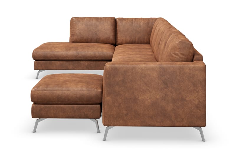 Ocean Lyx 6-sits Vänstervänd U-formad Soffa med Divan och Schäslong + Fotpall i Konstläder - Brun - Möbler - Soffa - Divansoffa & schäslongsoffa
