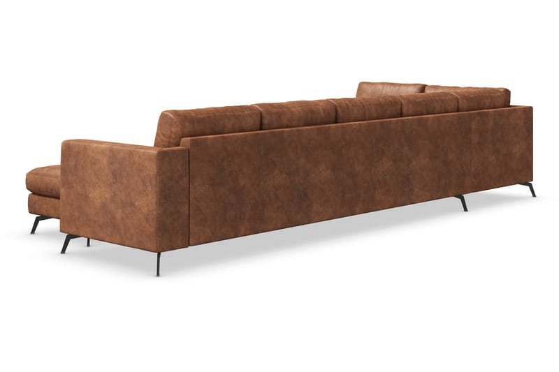 Ocean Lyx 6-sits Vänstervänd U-formad Soffa med Divan och Schäslong + Fotpall i Konstläder - Brun - Möbler - Soffa - Divansoffa & schäslongsoffa
