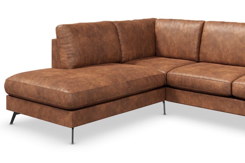 Ocean Lyx 6-sits Vänstervänd U-formad Soffa med Divan och Schäslong + Fotpall i Konstläder - Brun - Möbler - Soffa - Divansoffa & schäslongsoffa