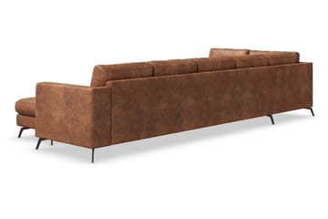 Ocean Lyx 6-sits Vänstervänd U-formad Soffa med Divan och Schäslong + Fotpall i Konstläder - Brun - Möbler - Soffa - Skinnsoffa