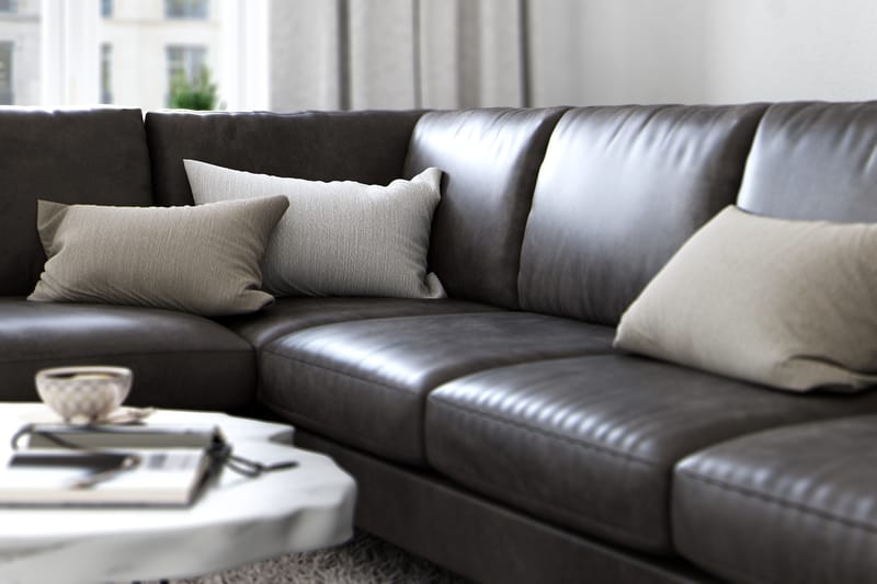 Ocean Lyx 6-sits Vänstervänd U-formad Soffa med Divan och Schäslong + Fotpall i Konstläder - Mörkgrå - Möbler - Soffa - Divansoffa & schäslongsoffa