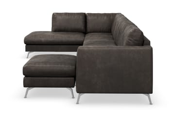 Ocean Lyx 6-sits Vänstervänd U-formad Soffa med Divan och Schäslong + Fotpall i Konstläder - Mörkgrå - Möbler - Soffa - Divansoffa & schäslongsoffa