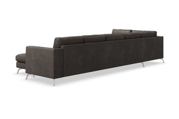 Ocean Lyx 6-sits Vänstervänd U-formad Soffa med Divan och Schäslong + Fotpall i Konstläder - Mörkgrå - Möbler - Soffa - Divansoffa & schäslongsoffa