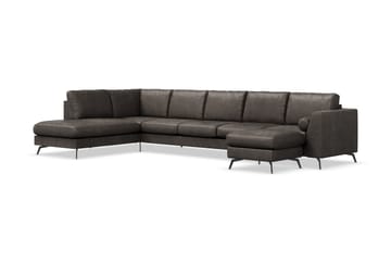 Ocean Lyx 6-sits Vänstervänd U-formad Soffa med Divan och Schäslong + Fotpall i Konstläder - Mörkgrå - Möbler - Soffa - Divansoffa & schäslongsoffa