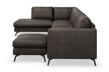 Ocean Lyx 6-sits Vänstervänd U-formad Soffa med Divan och Schäslong + Fotpall i Konstläder - Mörkgrå - Möbler - Soffa - Divansoffa & schäslongsoffa