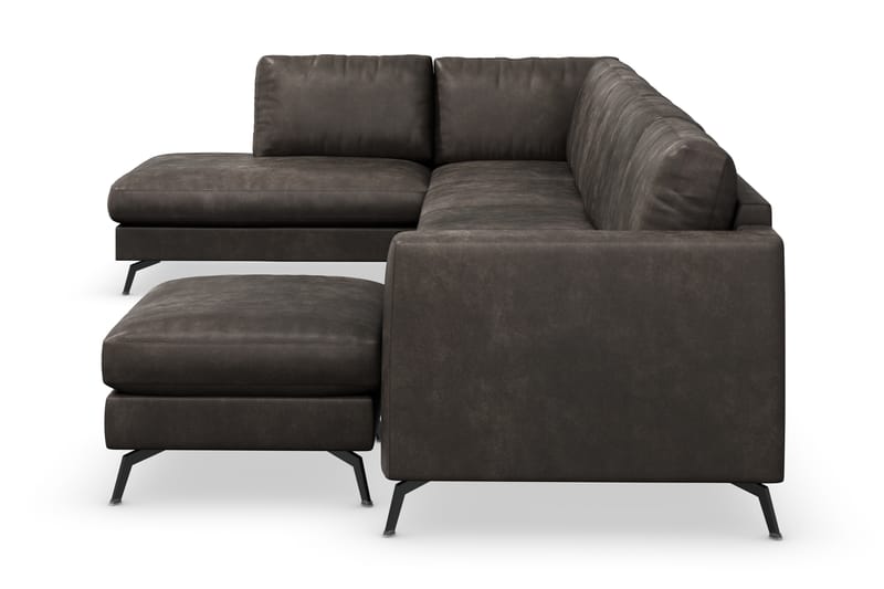 Ocean Lyx 6-sits Vänstervänd U-formad Soffa med Divan och Schäslong + Fotpall i Konstläder - Mörkgrå - Möbler - Soffa - Divansoffa & schäslongsoffa