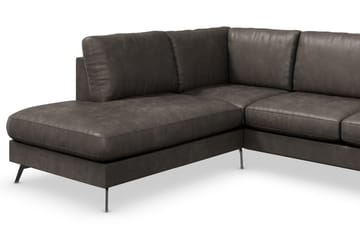 Ocean Lyx 6-sits Vänstervänd U-formad Soffa med Divan och Schäslong + Fotpall i Konstläder - Mörkgrå - Möbler - Soffa - Divansoffa & schäslongsoffa
