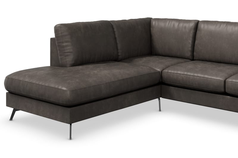 Ocean Lyx 6-sits Vänstervänd U-formad Soffa med Divan och Schäslong + Fotpall i Konstläder - Mörkgrå - Möbler - Soffa - Divansoffa & schäslongsoffa