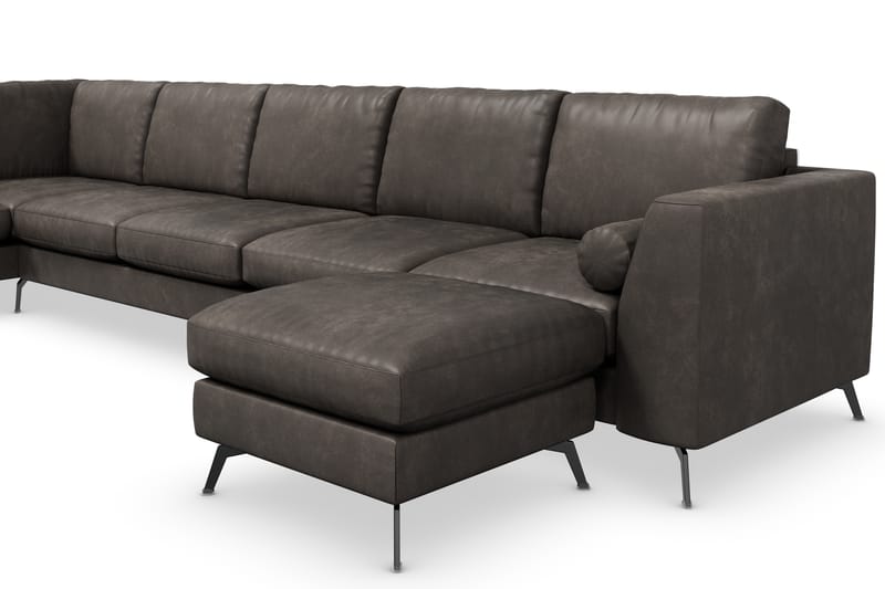 Ocean Lyx 6-sits Vänstervänd U-formad Soffa med Divan och Schäslong + Fotpall i Konstläder - Mörkgrå - Möbler - Soffa - Divansoffa & schäslongsoffa