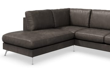 Ocean Lyx 6-sits Vänstervänd U-formad Soffa med Divan och Schäslong + Fotpall i Konstläder - Mörkgrå - Möbler - Soffa - Skinnsoffa