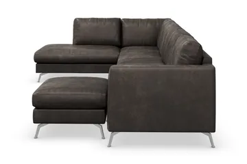 Ocean Lyx 6-sits Vänstervänd U-formad Soffa med Divan och Schäslong + Fotpall i Konstläder - Mörkgrå - Möbler - Soffa - Skinnsoffa