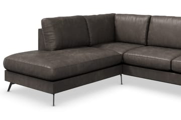 Ocean Lyx 6-sits Vänstervänd U-formad Soffa med Divan och Schäslong + Fotpall i Konstläder - Mörkgrå - Möbler - Soffa - Skinnsoffa