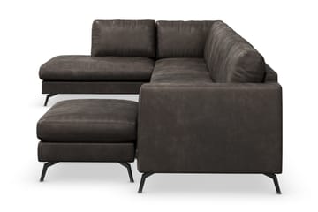 Ocean Lyx 6-sits Vänstervänd U-formad Soffa med Divan och Schäslong + Fotpall i Konstläder - Mörkgrå - Möbler - Soffa - Skinnsoffa