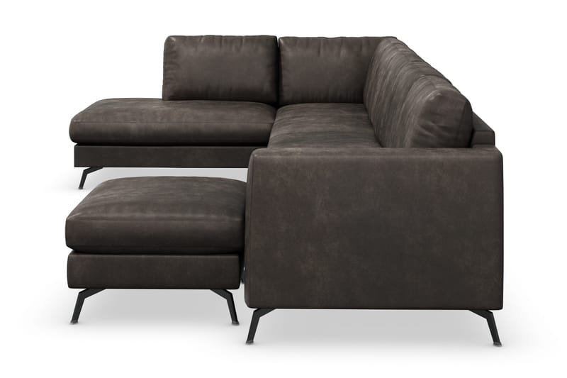 Ocean Lyx 6-sits Vänstervänd U-formad Soffa med Divan och Schäslong + Fotpall i Konstläder - Mörkgrå - Möbler - Soffa - Skinnsoffa