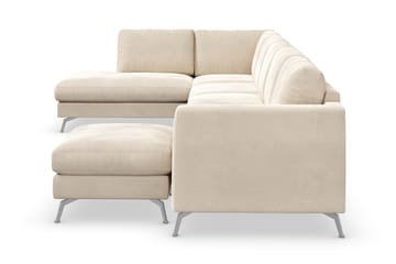 Ocean Lyx 6-sits Vänstervänd U-formad Soffa med Divan och Schäslong + Fotpall i Sammet - Beige - Möbler - Soffa - Divansoffa & schäslongsoffa