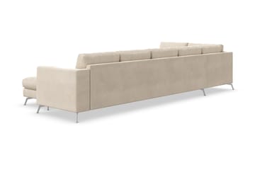 Ocean Lyx 6-sits Vänstervänd U-formad Soffa med Divan och Schäslong + Fotpall i Sammet - Beige - Möbler - Soffa - Divansoffa & schäslongsoffa