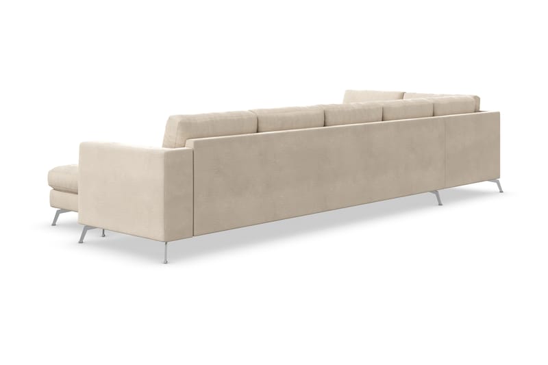 Ocean Lyx 6-sits Vänstervänd U-formad Soffa med Divan och Schäslong + Fotpall i Sammet - Beige - Möbler - Soffa - Divansoffa & schäslongsoffa