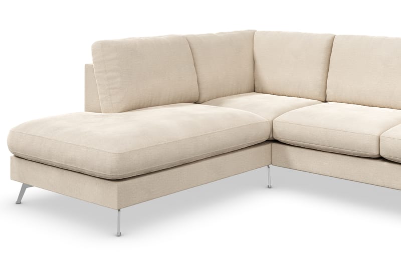 Ocean Lyx 6-sits Vänstervänd U-formad Soffa med Divan och Schäslong + Fotpall i Sammet - Beige - Möbler - Soffa - Divansoffa & schäslongsoffa
