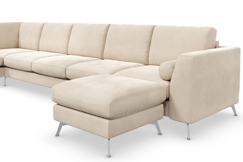 Ocean Lyx 6-sits Vänstervänd U-formad Soffa med Divan och Schäslong + Fotpall i Sammet - Beige - Möbler - Soffa - Divansoffa & schäslongsoffa