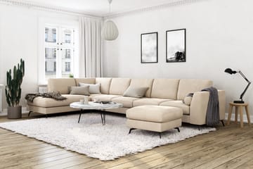 Ocean Lyx 6-sits Vänstervänd U-formad Soffa med Divan och Schäslong + Fotpall i Sammet - Beige - Möbler - Soffa - Divansoffa & schäslongsoffa