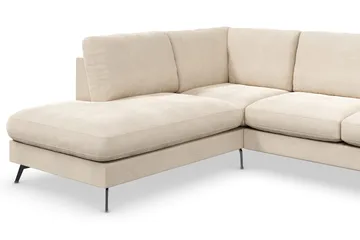 Ocean Lyx 6-sits Vänstervänd U-formad Soffa med Divan och Schäslong + Fotpall i Sammet - Beige - Möbler - Soffa - Sammetssoffa
