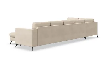 Ocean Lyx 6-sits Vänstervänd U-formad Soffa med Divan och Schäslong + Fotpall i Sammet - Beige - Möbler - Soffa - Sammetssoffa