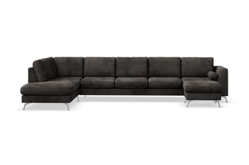 Ocean Lyx 6-sits Vänstervänd U-formad Soffa med Divan och Schäslong + Fotpall i Sammet - Mörkgrå - Möbler - Soffa - Divansoffa & schäslongsoffa