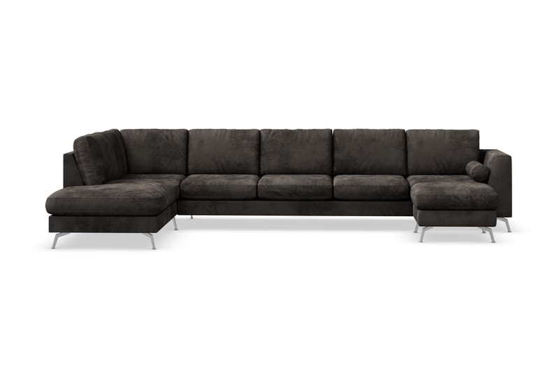 Ocean Lyx 6-sits Vänstervänd U-formad Soffa med Divan och Schäslong + Fotpall i Sammet - Mörkgrå - Möbler - Soffa - Divansoffa & schäslongsoffa