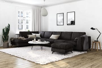 Ocean Lyx 6-sits Vänstervänd U-formad Soffa med Divan och Schäslong + Fotpall i Sammet - Mörkgrå - Möbler - Soffa - Divansoffa & schäslongsoffa