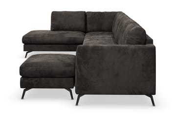 Ocean Lyx 6-sits Vänstervänd U-formad Soffa med Divan och Schäslong + Fotpall i Sammet - Mörkgrå - Möbler - Soffa - Divansoffa & schäslongsoffa