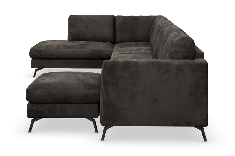 Ocean Lyx 6-sits Vänstervänd U-formad Soffa med Divan och Schäslong + Fotpall i Sammet - Mörkgrå - Möbler - Soffa - Divansoffa & schäslongsoffa