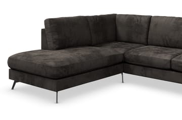 Ocean Lyx 6-sits Vänstervänd U-formad Soffa med Divan och Schäslong + Fotpall i Sammet - Mörkgrå - Möbler - Soffa - Divansoffa & schäslongsoffa