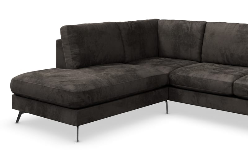 Ocean Lyx 6-sits Vänstervänd U-formad Soffa med Divan och Schäslong + Fotpall i Sammet - Mörkgrå - Möbler - Soffa - Divansoffa & schäslongsoffa
