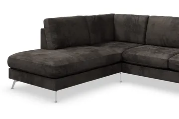 Ocean Lyx 6-sits Vänstervänd U-formad Soffa med Divan och Schäslong + Fotpall i Sammet - Mörkgrå - Möbler - Soffa - Sammetssoffa