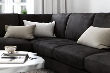 Ocean Lyx 6-sits Vänstervänd U-formad Soffa med Divan och Schäslong + Fotpall i Sammet - Mörkgrå - Möbler - Soffa - Sammetssoffa