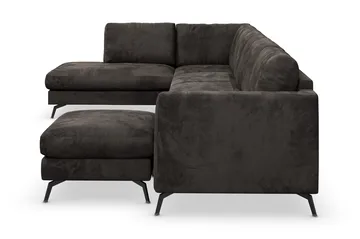 Ocean Lyx 6-sits Vänstervänd U-formad Soffa med Divan och Schäslong + Fotpall i Sammet - Mörkgrå - Möbler - Soffa - Sammetssoffa