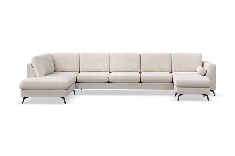 Ocean Lyx 6-sits Vänstervänd U-formad Soffa med Divan och Schäslong + Fotpall i Tyg - Beige - Möbler - Soffa - Divansoffa & schäslongsoffa