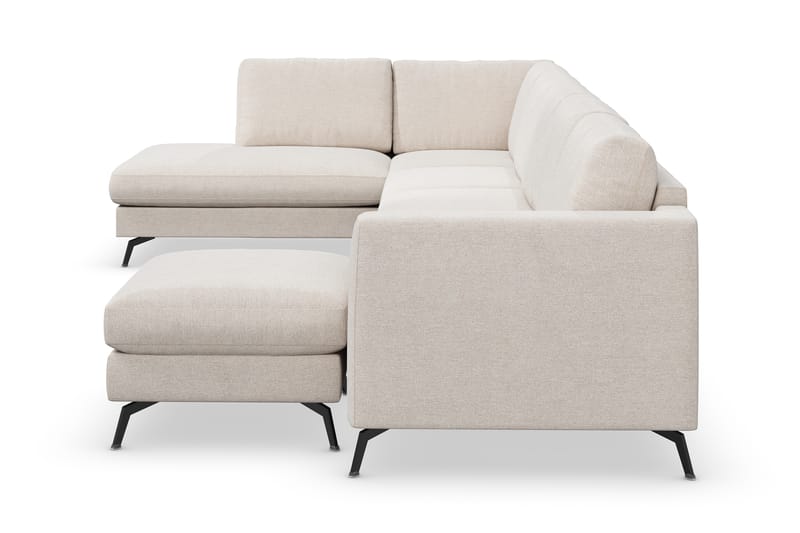 Ocean Lyx 6-sits Vänstervänd U-formad Soffa med Divan och Schäslong + Fotpall i Tyg - Beige - Möbler - Soffa - Divansoffa & schäslongsoffa