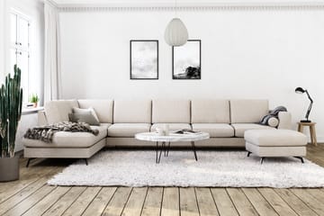Ocean Lyx 6-sits Vänstervänd U-formad Soffa med Divan och Schäslong + Fotpall i Tyg - Beige - Möbler - Soffa - Divansoffa & schäslongsoffa