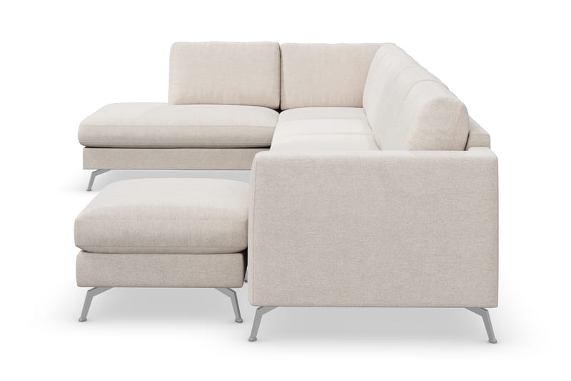 Ocean Lyx 6-sits Vänstervänd U-formad Soffa med Divan och Schäslong + Fotpall i Tyg - Beige - Möbler - Soffa - Divansoffa & schäslongsoffa