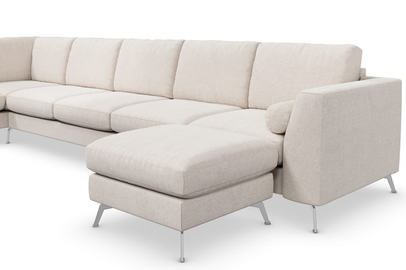 Ocean Lyx 6-sits Vänstervänd U-formad Soffa med Divan och Schäslong + Fotpall i Tyg - Beige - Möbler - Soffa - Divansoffa & schäslongsoffa
