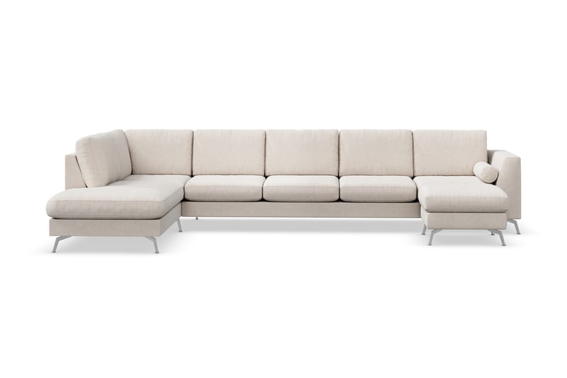 Ocean Lyx 6-sits Vänstervänd U-formad Soffa med Divan och Schäslong + Fotpall i Tyg - Beige - Möbler - Soffa - Divansoffa & schäslongsoffa