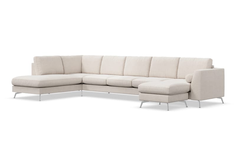 Ocean Lyx 6-sits Vänstervänd U-formad Soffa med Divan och Schäslong + Fotpall i Tyg - Beige - Möbler - Soffa - Divansoffa & schäslongsoffa