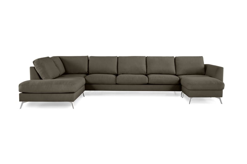 Ocean Lyx 6-sits Vänstervänd U-formad Soffa med Divan och Schäslong + Fotpall i Tyg - Mörkgrön - Möbler - Soffa - Divansoffa & schäslongsoffa