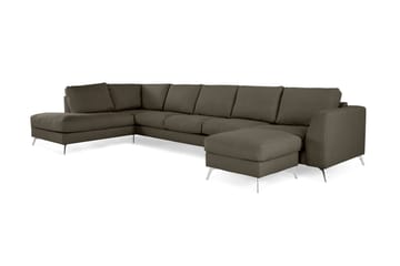 Ocean Lyx 6-sits Vänstervänd U-formad Soffa med Divan och Schäslong + Fotpall i Tyg - Mörkgrön - Möbler - Soffa - Divansoffa & schäslongsoffa